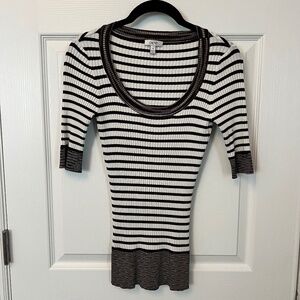 Vintage Caché brown/cream Ribbed Striped Top Y2K Grunge 90s Indie Sleaze Size S